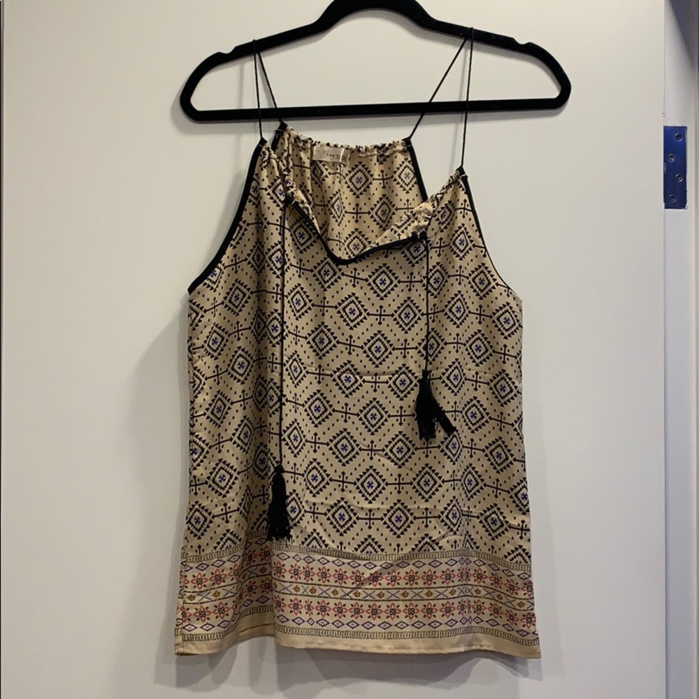 NWOT TEA AND ROSE TOP WITH ADJUSTABLE TASSELS
